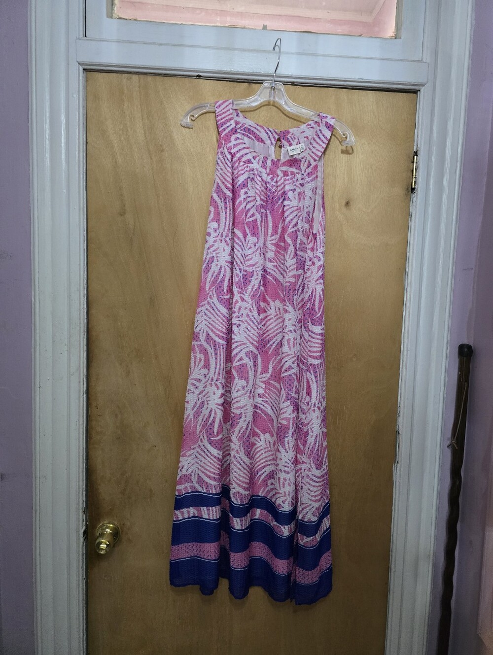 Rafaella Pink Floral Maxi Dress with Navy Trim